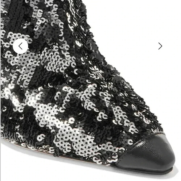 Jimmy Choo Sz 10 1/2 Ricky 100 black/silver Sequence Booties - Picture 3 of 9